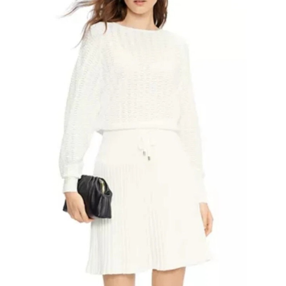 Ted Baker White Pointelle Knit Mini Sweater Dress Long Sleeve Size‎ 4